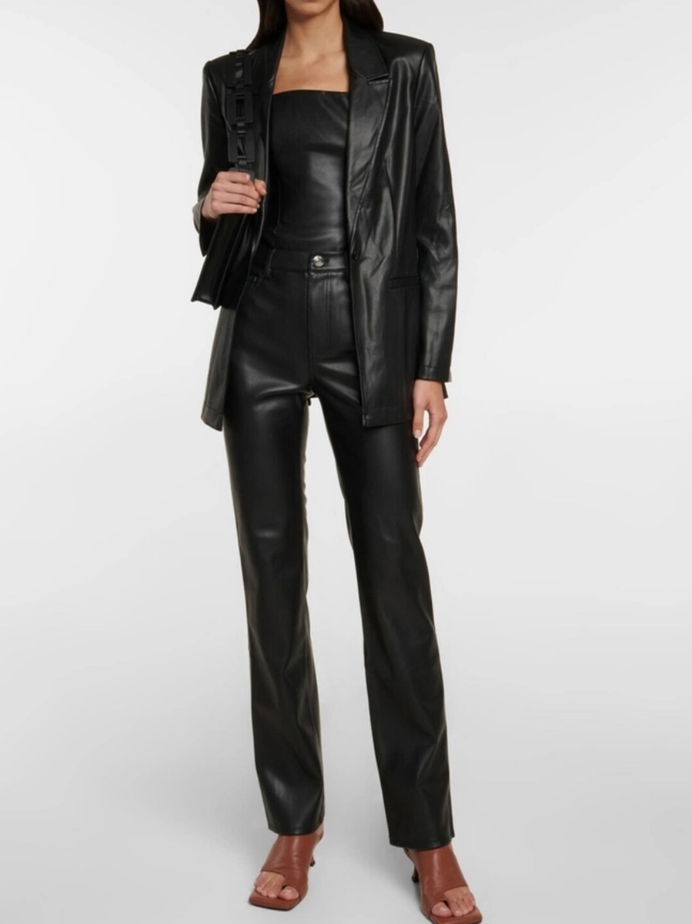 Staud Madden Faux Leather Blazer Black Medium